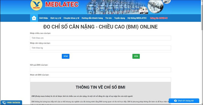 Truy cập website tính BMI