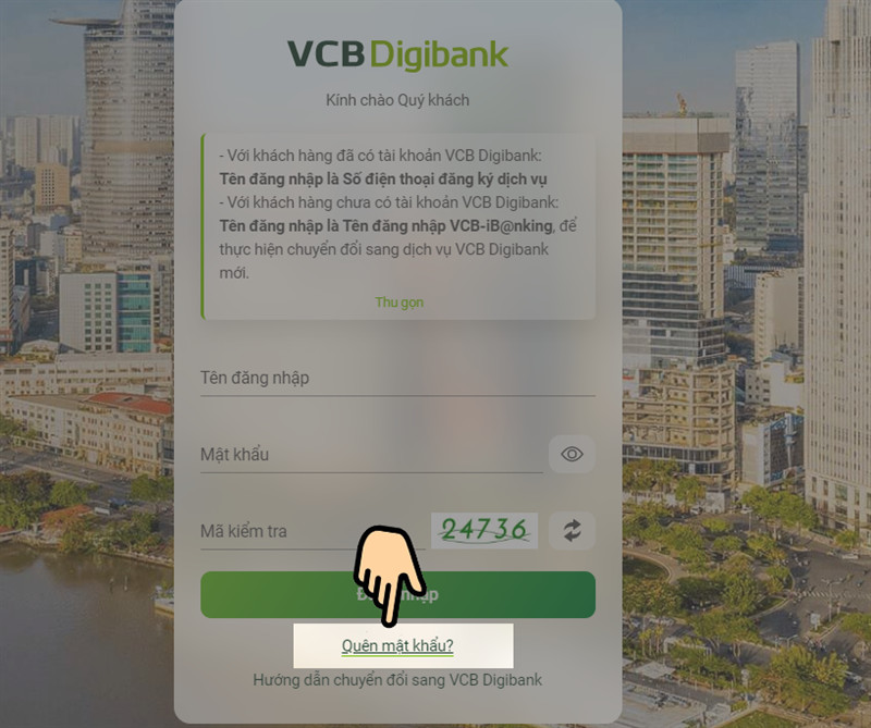 Truy cập website VCB Digibank