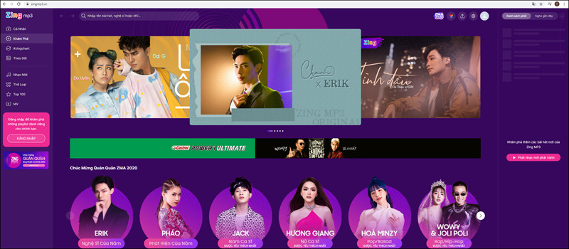 Truy cập website Zing MP3