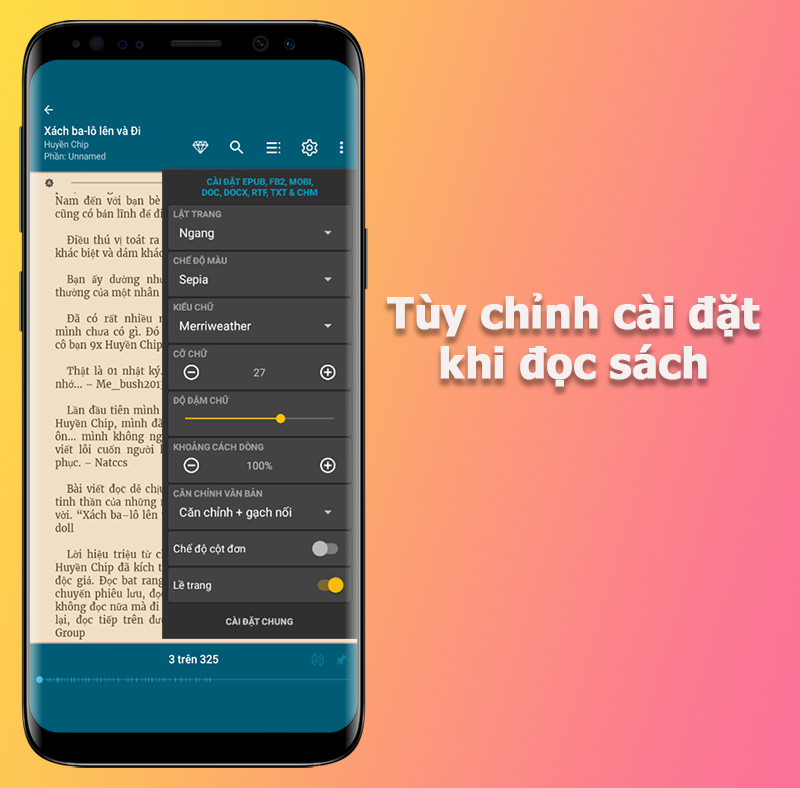  Tùy chỉnh cài đặt khi đọc dễ dàng trên ReadEra 