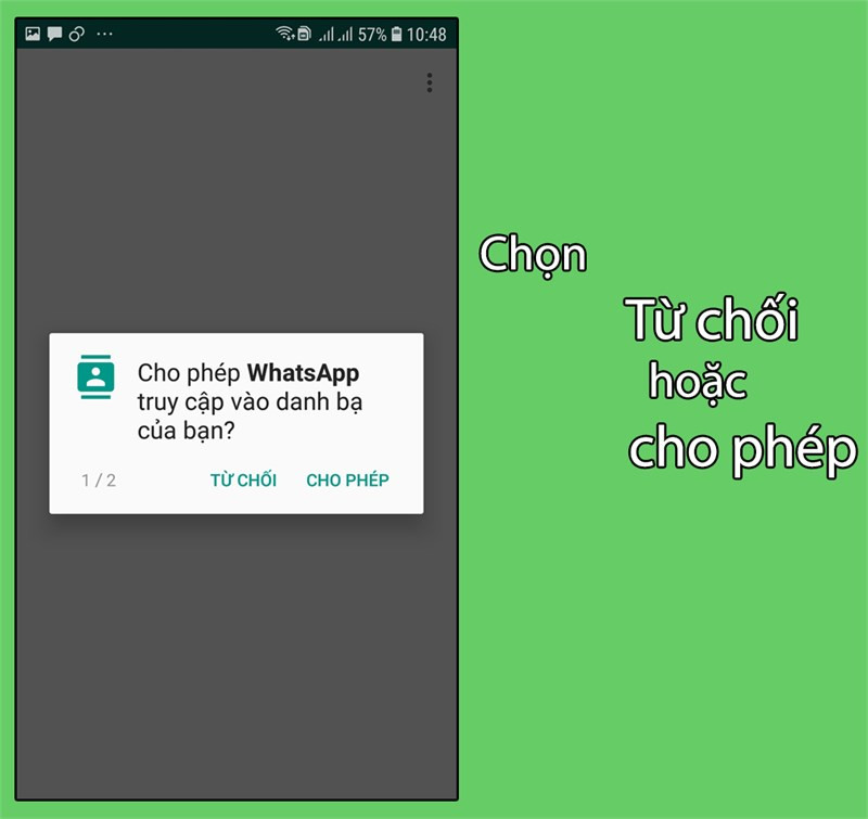 Tùy chọn cho phép hoặc từ chối whatsapp truy cập vào danh bạ