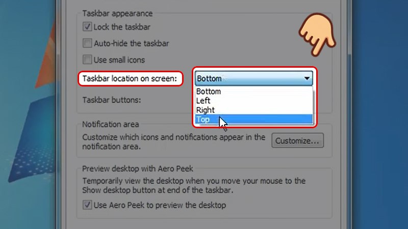 Tùy chọn vị trí Taskbar trên Windows 7