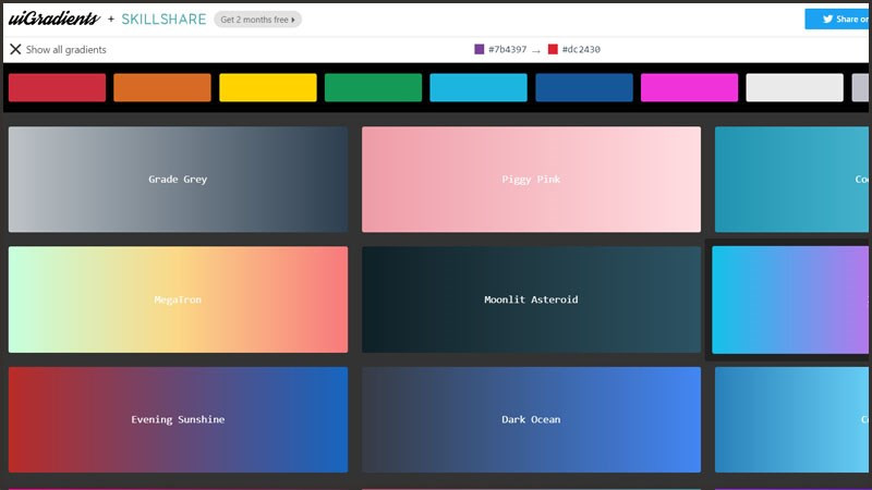 uiGradients - Website tạo hiệu ứng chuyển màu Gradient