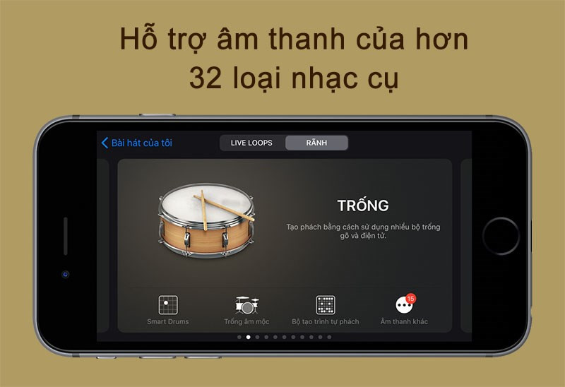 Ứng dụng GarageBand hỗ trợ âm thanh của hơn 32 loại nhạc cụ