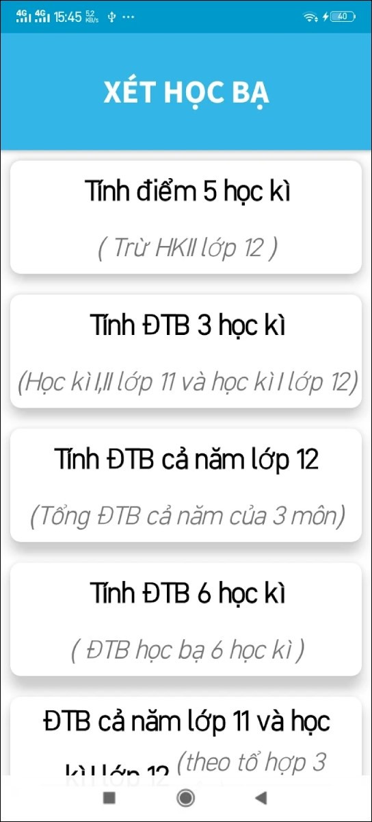 Ứng dụng Tính điểm học bạ Đại học