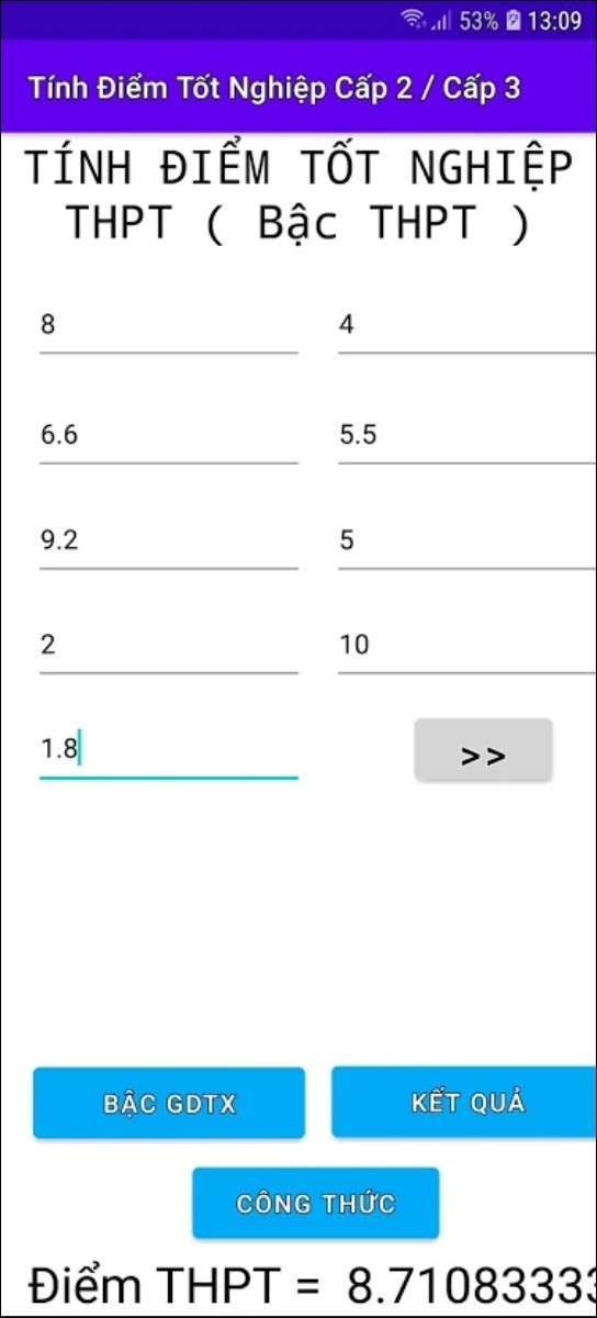 Ứng dụng Tính Điểm Tốt Nghiệp Cấp 3 và Cấp 2