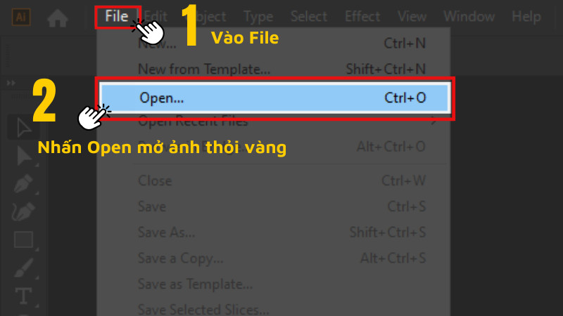 Vào File > Chọn Open