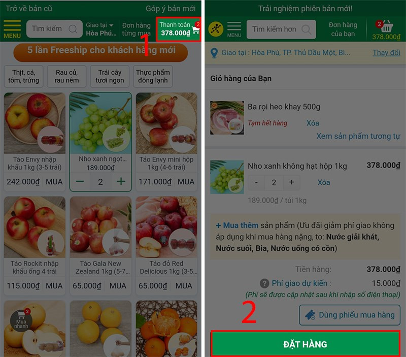 Vào giỏ hàng, kiểm tra và nhấn Đặt hàng