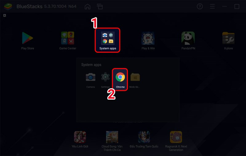 Vào Google Chrome trong BlueStacks