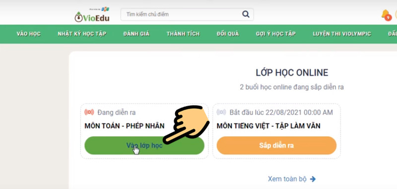 Vào lớp học trên VioEdu máy tính