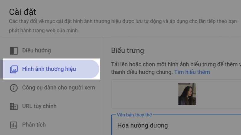 Vào mục Hình ảnh thương hiệu