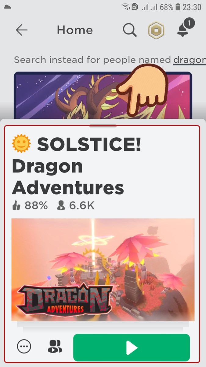 Vào roblox tìm và chọn mode chơi Dragon Adventures