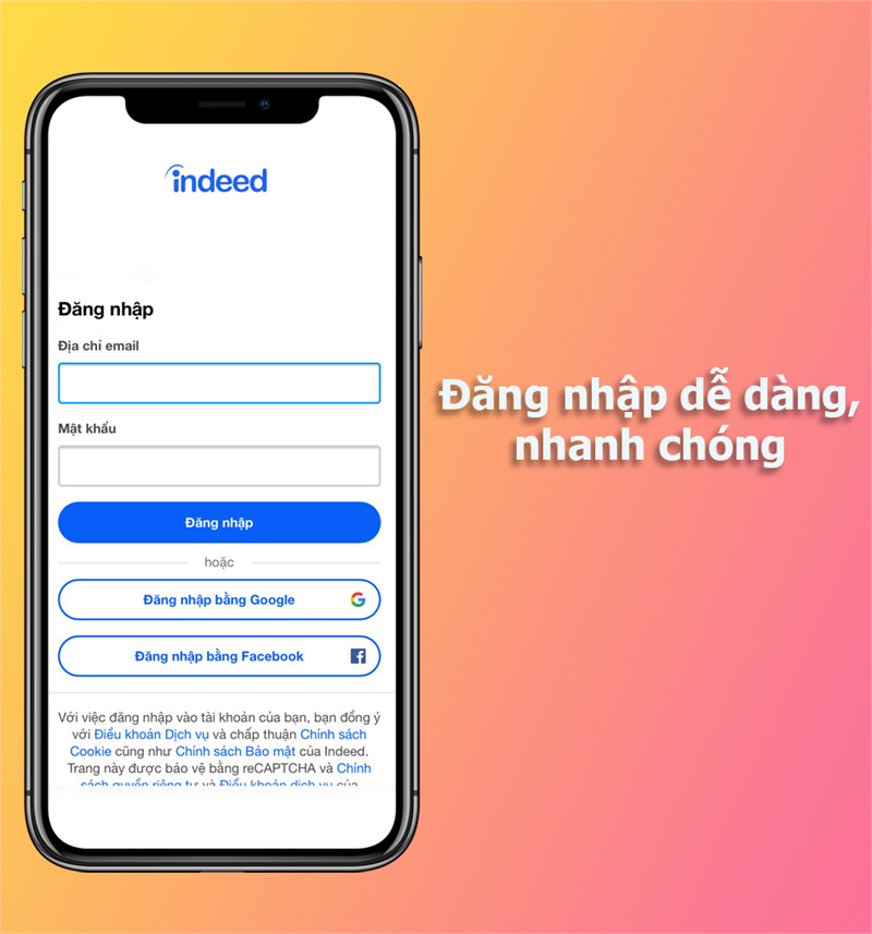 Việc l&agrave;m Indeed hỗ trợ đăng nhập nhanh ch&oacute;ng