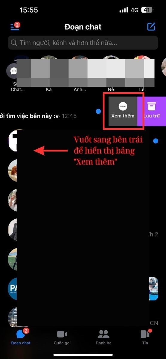 Vuốt trái trên Messenger