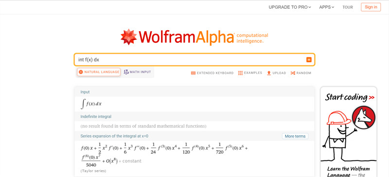 wolframalpha.com - Trang web tính nguyên hàm online