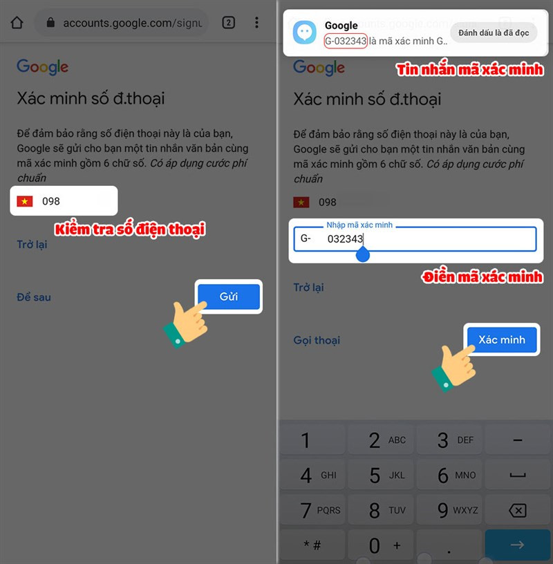 Xác minh số điện thoại Gmail