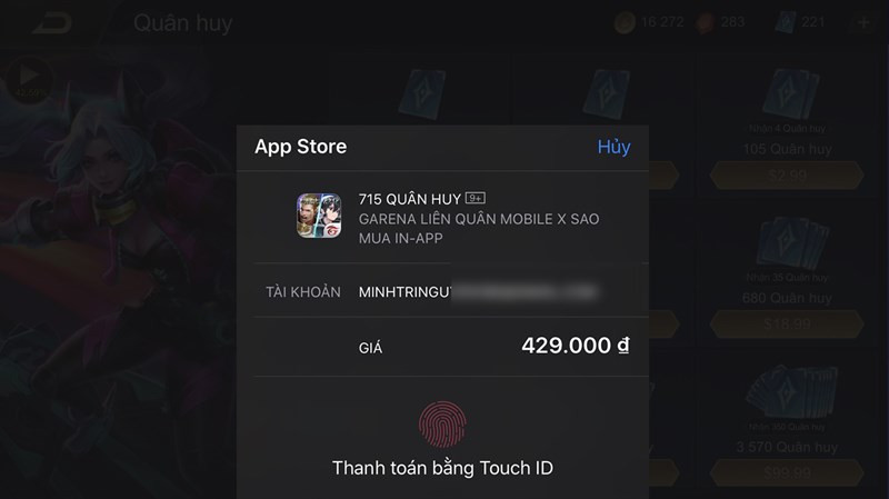 Xác nhận thanh toán bằng Apple ID