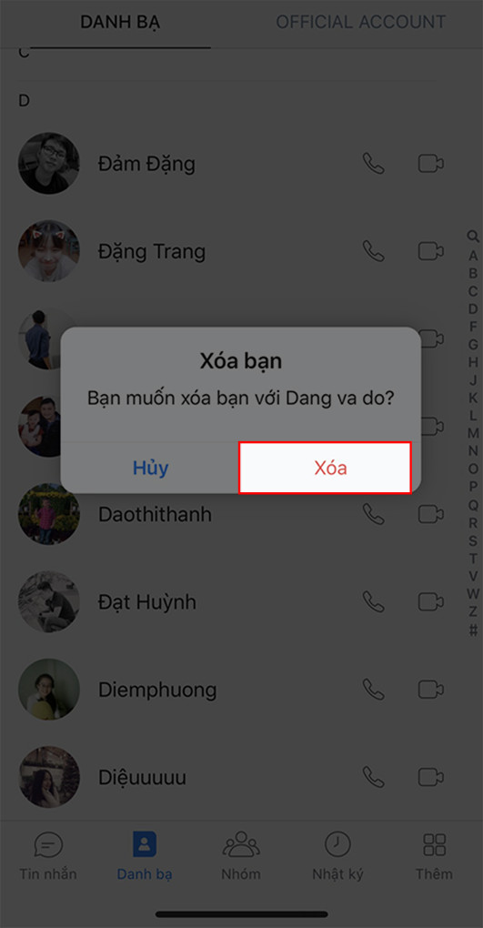 Xác nhận xóa bạn