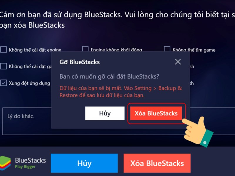 Xác nhận xóa BlueStacks