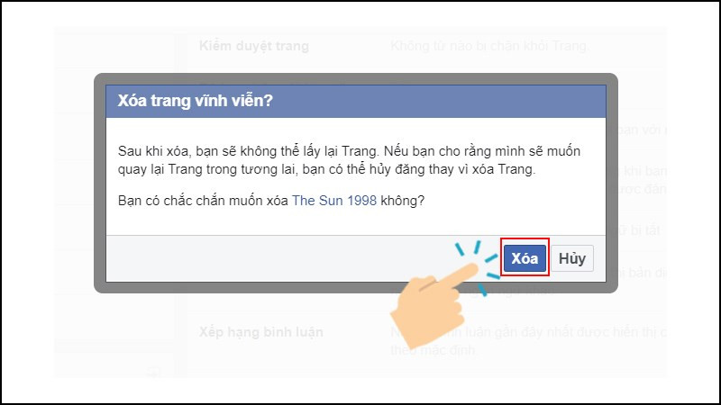 Xác nhận xóa Fanpage