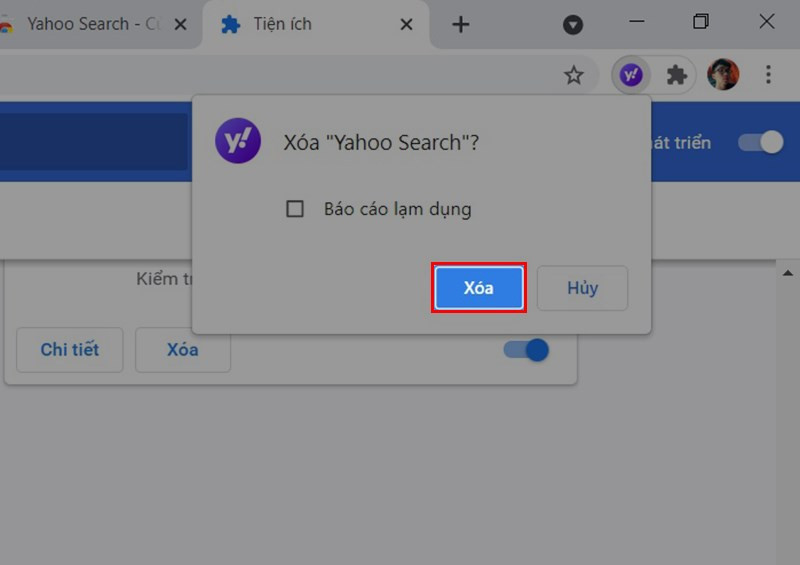 Xác nhận xóa Yahoo Search