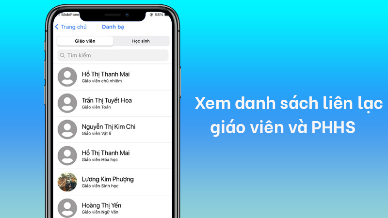 Xem danh s&aacute;ch li&ecirc;n lạc gi&aacute;o vi&ecirc;n v&agrave; PHHS