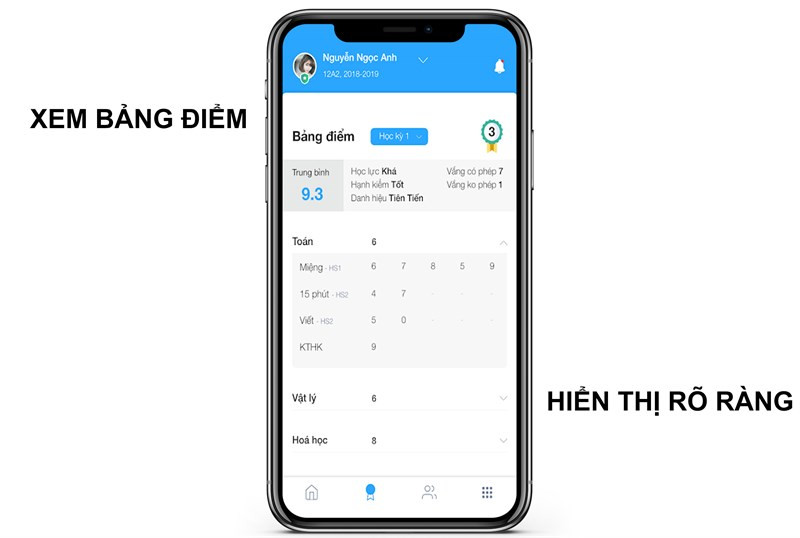 Xem điểm chi tiết trên ứng dụng PINO