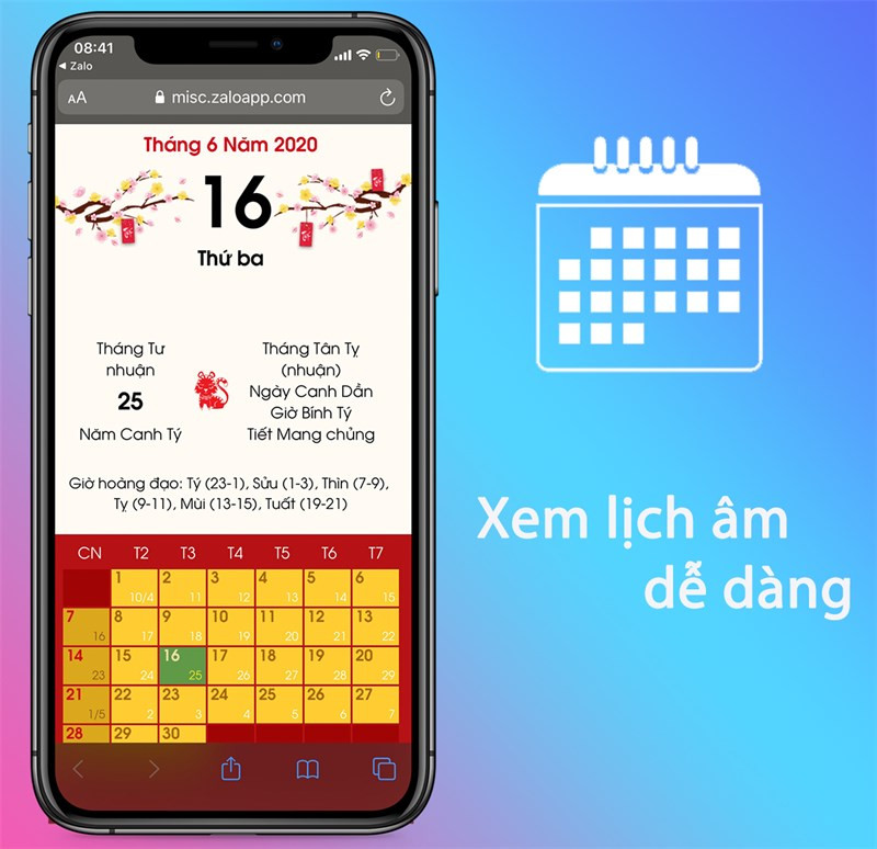 xem lịch &acirc;m tr&ecirc;n Zalo