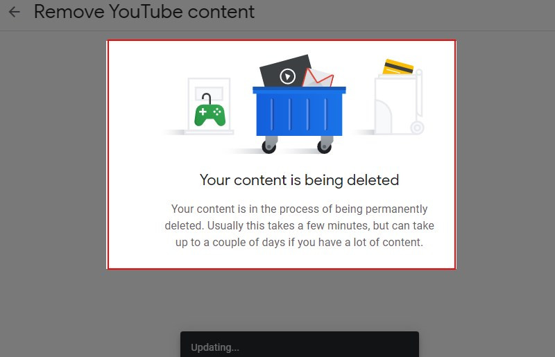 Xem thông báo Your content is being deleted