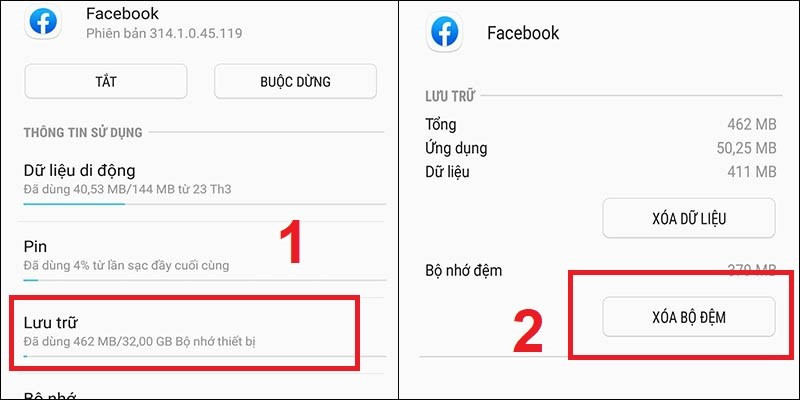 Xóa bộ nhớ đệm của Facebook