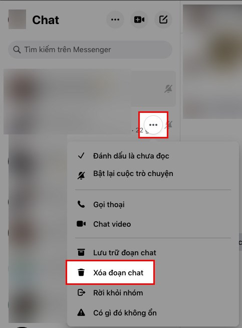 Xóa cuộc gọi Messenger trên messenger.com