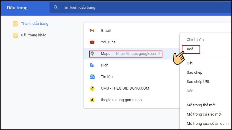 Xóa dấu trang trên Chrome