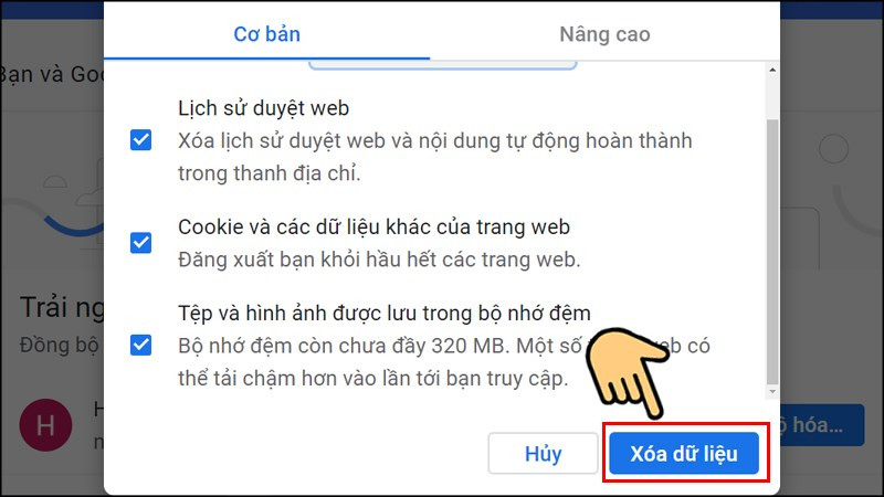 Xóa dữ liệu duyệt web