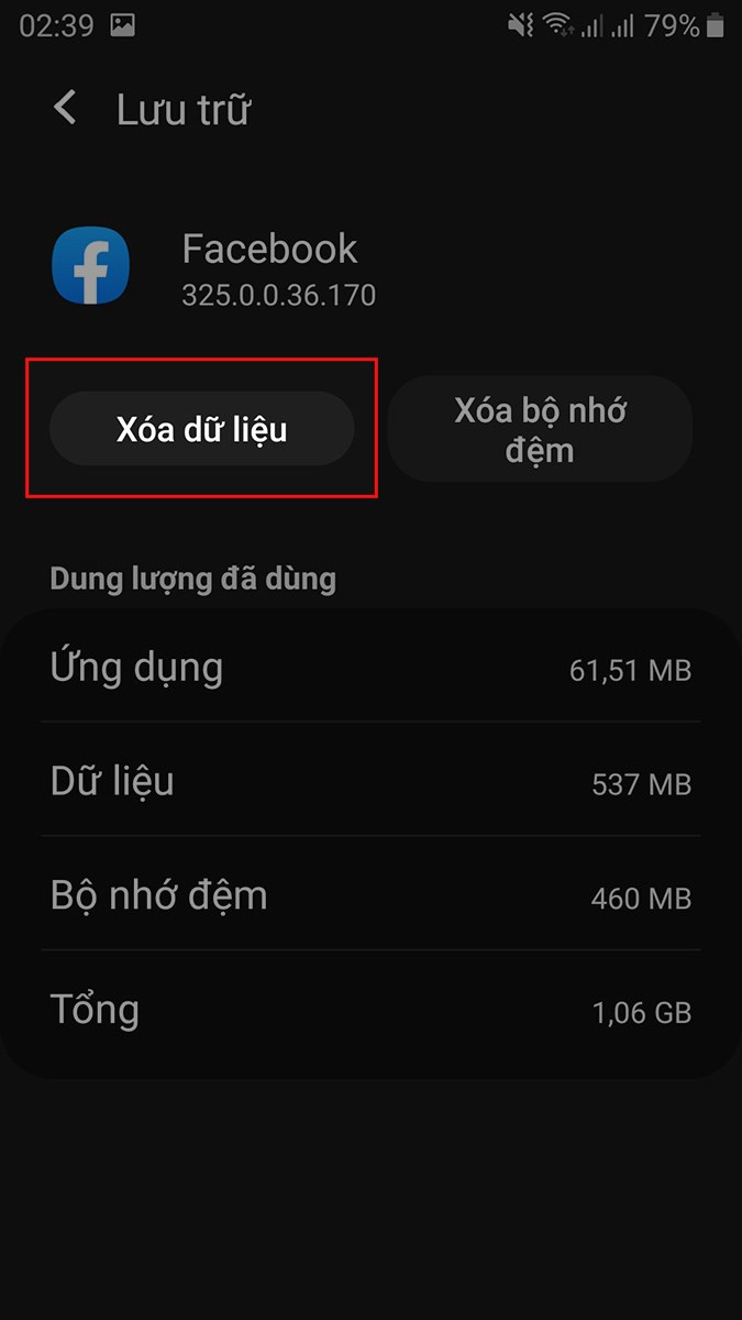 Xóa dữ liệu ứng dụng Facebook trên Android