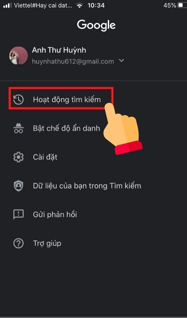 Xóa lịch sử tìm kiếm Google trên điện thoại - Bước 2