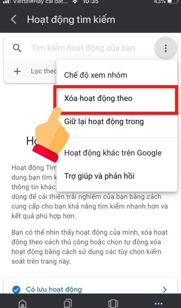 Xóa lịch sử tìm kiếm Google trên điện thoại - Bước 3