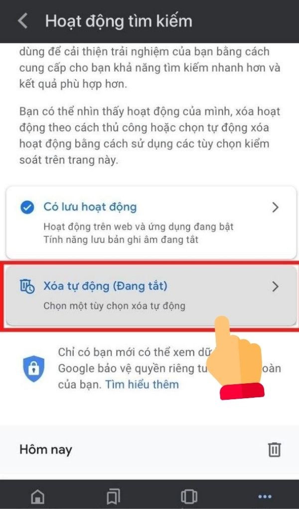 Xóa lịch sử tìm kiếm Google trên điện thoại - Xóa tự động