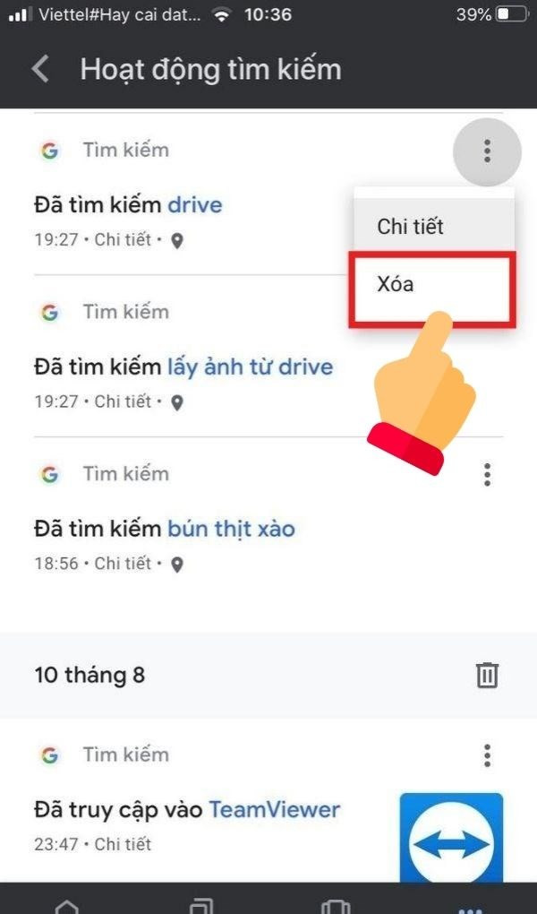 Xóa lịch sử tìm kiếm Google trên điện thoại - Xóa từng mục