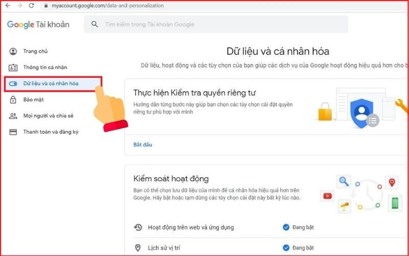 Xóa lịch sử tìm kiếm Google trên máy tính - Bước 1