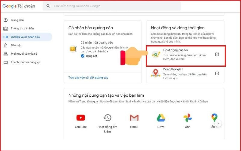 Xóa lịch sử tìm kiếm Google trên máy tính - Bước 2