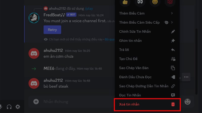 Xóa tin nhắn Discord trên PC bước 4