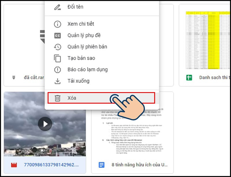 Xóa video trên Google Drive