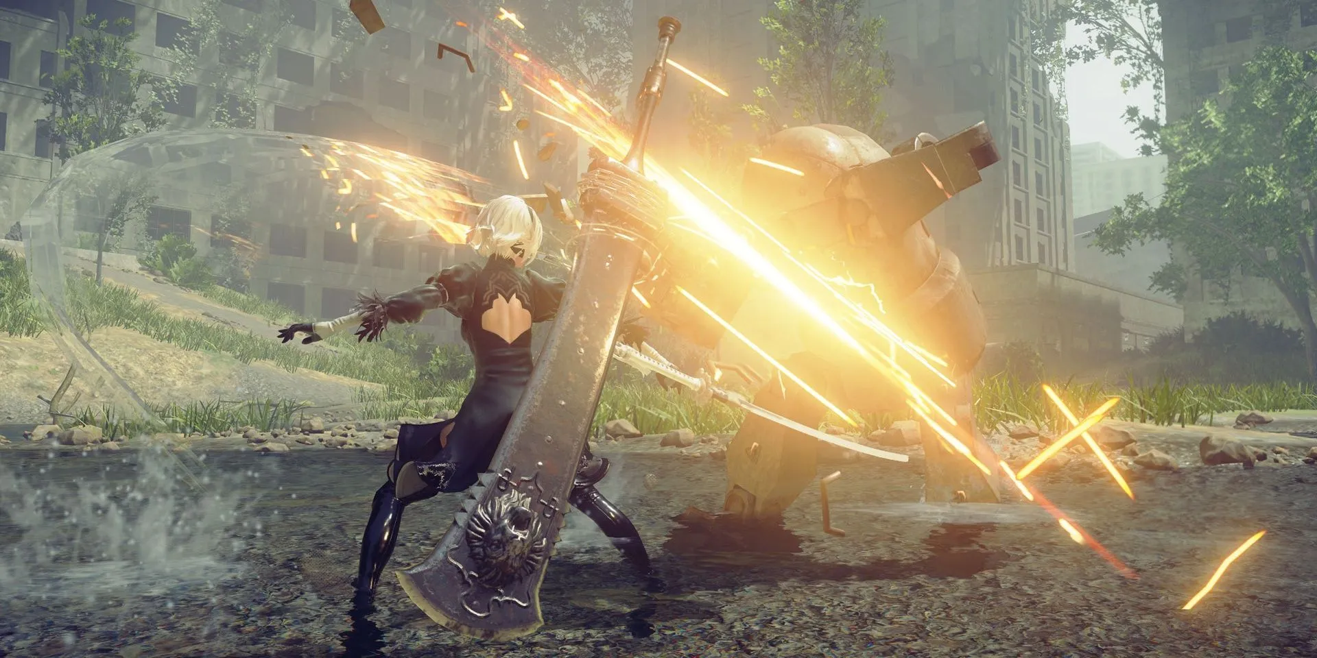 2B tấn công cỗ máy trong game NieR Automata