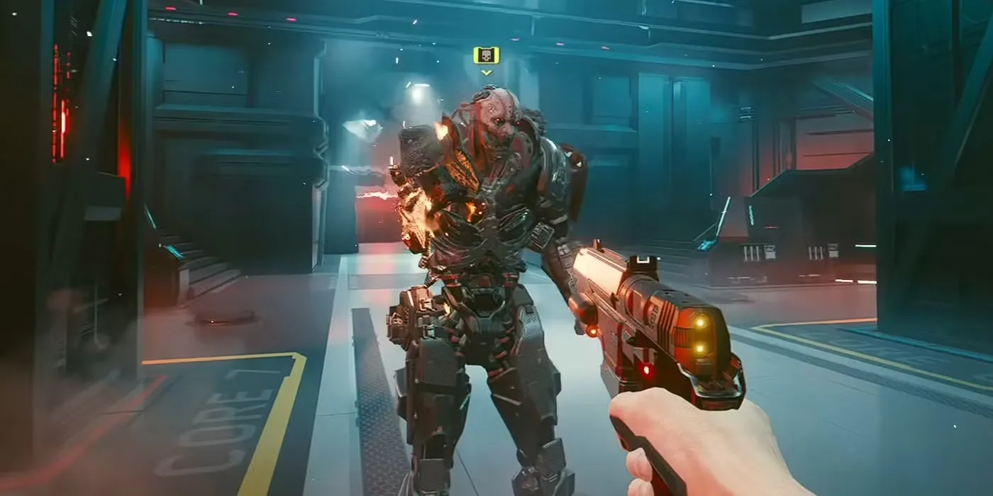 Adam Smasher, một cyborg đáng gờm và là trùm trong Cyberpunk 2077, với thiết kế cơ khí phức tạp