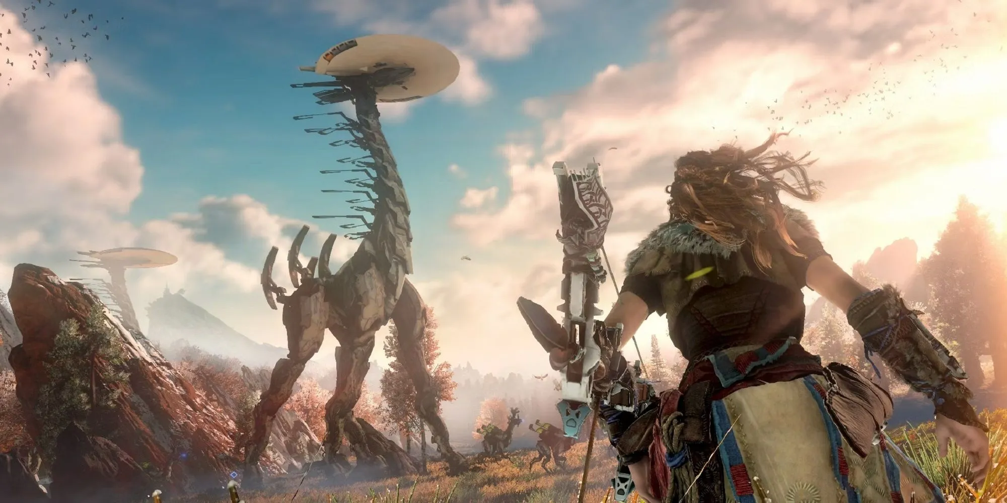 Aloy trong Horizon Zero Dawn giuong cung nham vao co may Tallneck khong lo