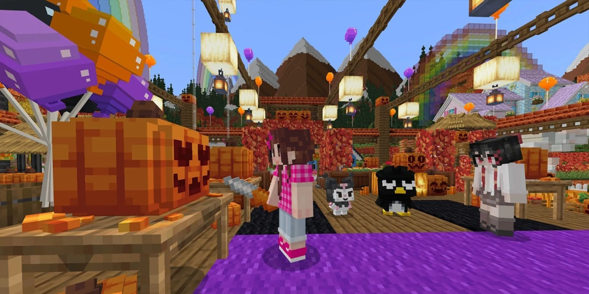 Ảnh chụp màn hình trong game Minecraft với DLC Hello Kitty and Friends