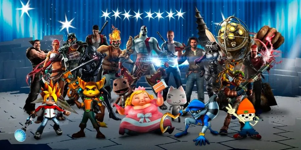 Ảnh minh họa dàn nhân vật đa dạng từ các thương hiệu PlayStation khác nhau xuất hiện trong game PlayStation All-Stars Battle Royale