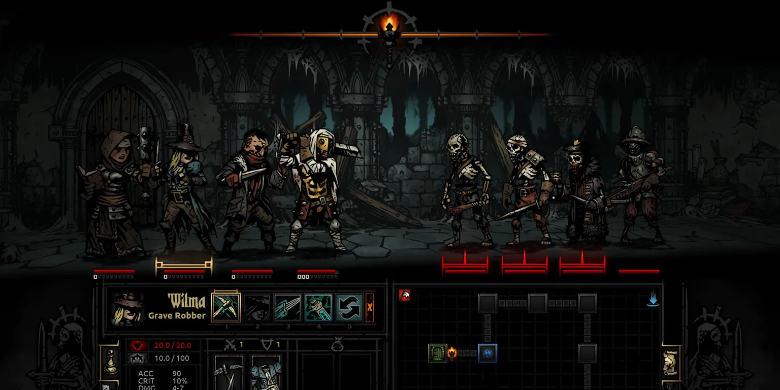 Ảnh minh họa phong cách đồ họa đặc trưng của game Darkest Dungeon, nhấn mạnh sự tăm tối và thử thách.