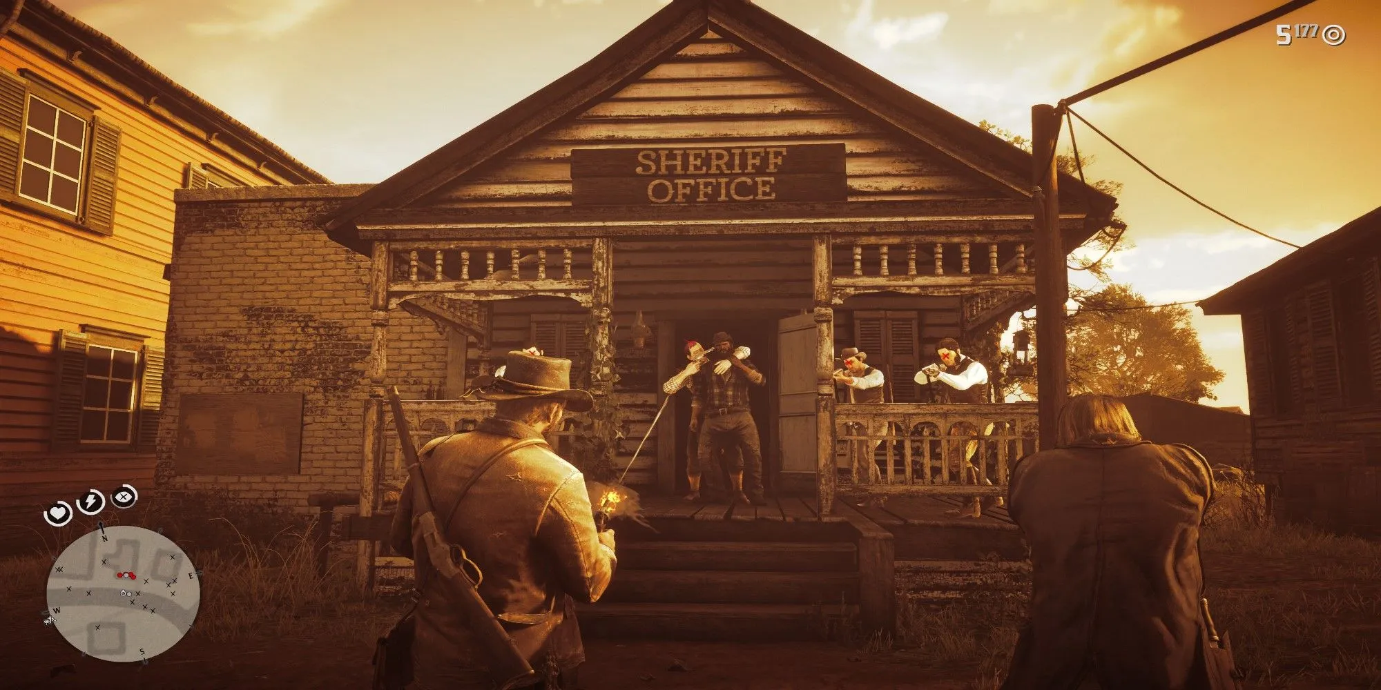 Arthur Morgan sử dụng kỹ năng Dead Eye giải cứu Bill trong Red Dead Redemption 2
