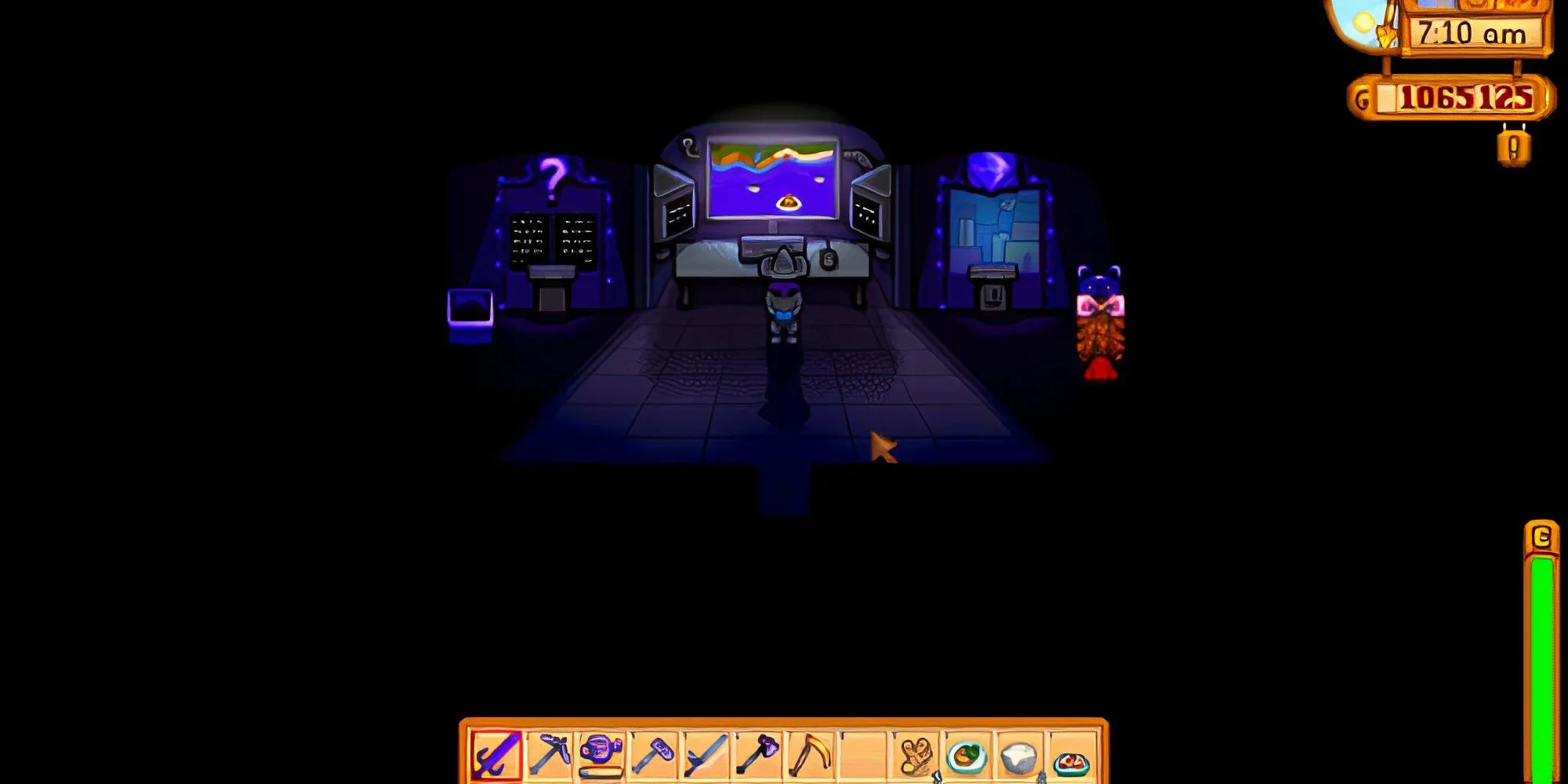 Bảng thống kê tiến độ đạt được Sự Hoàn Hảo (Perfection) trong Stardew Valley hiển thị tại phòng của Mr. Qi